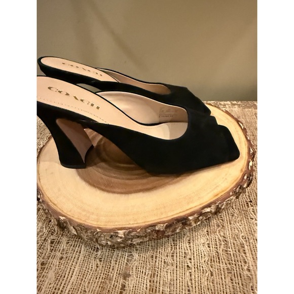 Coach Laurence Suede Sandal Black Block Heel Dressy Classic Elegant 9.5 Worn 1X - Picture 3 of 15